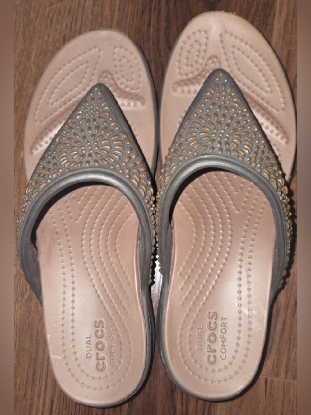 CROCS Women's Pink Slip-On Mules with Gray Decorative Upper